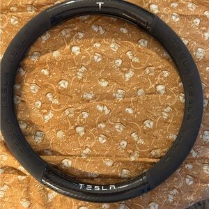 Tesla Steering Wheel Cover ~ Black With Brown Velour Soft Touch Slip-on